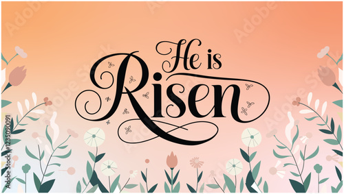 He is Risen calligraphy on a white background, featuring graceful lettering with a festive and spiritual touch to celebrate the occasion.