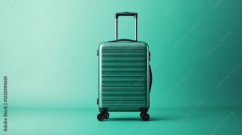 Green rolling suitcase, travel background, use stock Green rolling suitcase, travel background, use stock