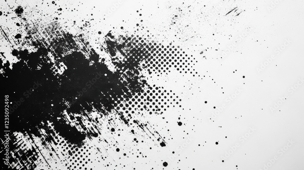 Fototapeta premium Abstract Black Ink Splatter and Halftone Texture Background
