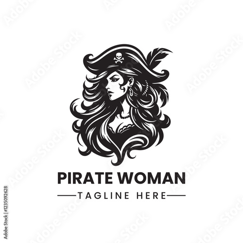 lady woman Pirate girl logo vector illustration