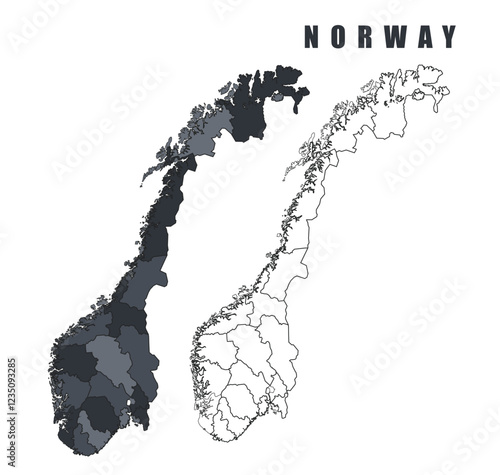 Norway country map simple flat outline vector illustration set