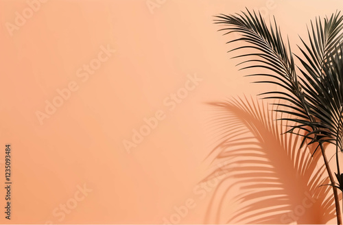 palm tree shadows on pastel orange background wall mockup