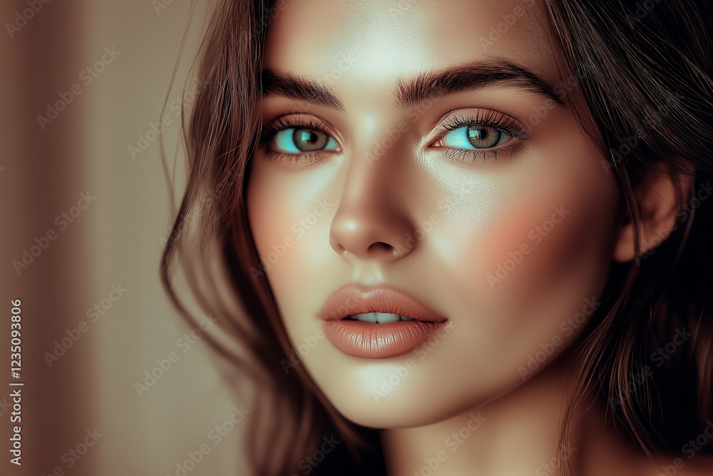 Close up portrait of a beautiful young woman, Caucasian girl with dark hair. #A47864 and its other shades Close up portrait of a beautiful young woman, Caucasian girl with dark hair. #A47864 and its other shades