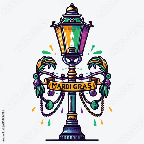 Mardi Gras Street Lamp Sign stock illustration