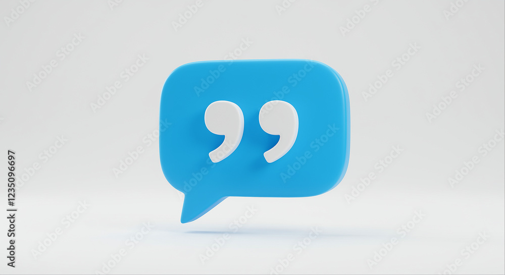 Blue speech bubble with white quotation marks. Speech bubble graphic design with quotation marks Blue speech bubble with white quotation marks. Speech bubble graphic design with quotation marks