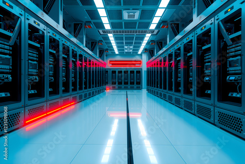 Futuristic Data Center with High-Tech Servers and Neon Lighting in a Modern Digital Environment photo