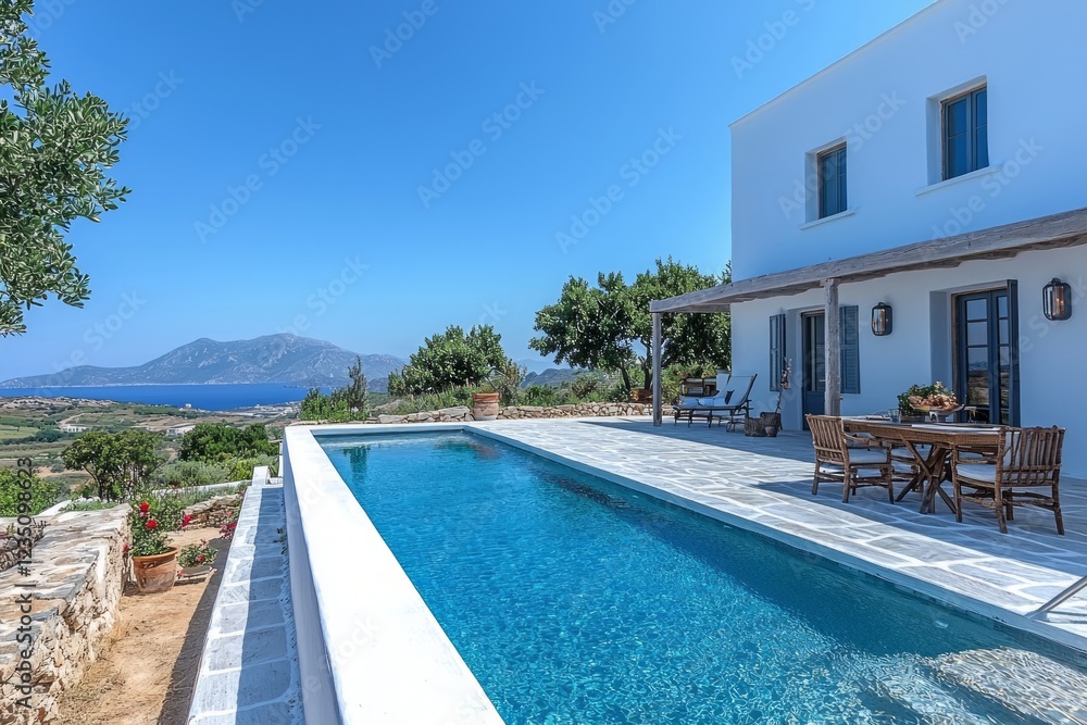 Fototapeta premium Luxury villa with infinity pool overlooking the sea.