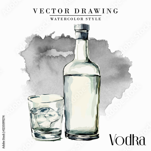 Vodka Bottle Watercolor Style Stock Vector Illustration