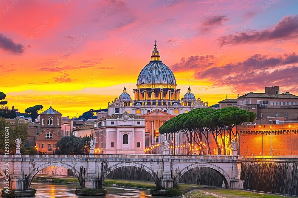 Fototapeta premium A beautiful city with a large church and a bridge