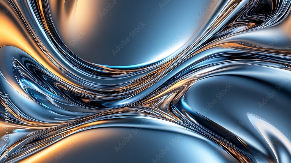 Abstract Liquid Metal Swirls in Blue and Gold Hues Abstract Liquid Metal Swirls in Blue and Gold Hues