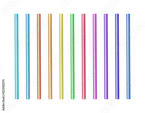  Set of plastic drinking straws in bright colors on a white background. Suitable for environmental, lifestyle design projects. Vector illustration.