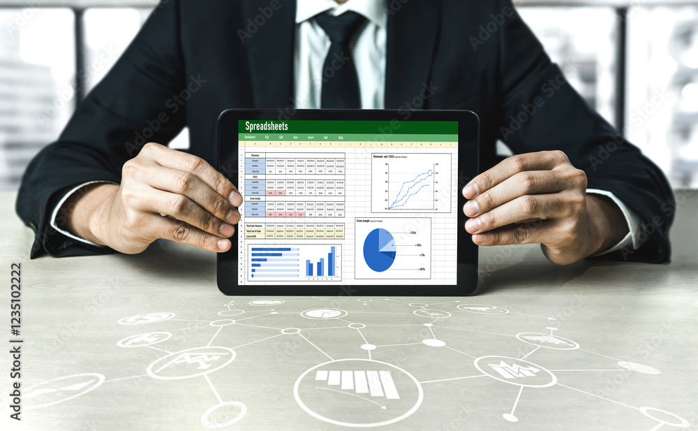 Fototapeta premium Spreadsheet document information financial startup concept. data and graphs in spreadsheet documents for online analysis project dashboard accounting digital snugly