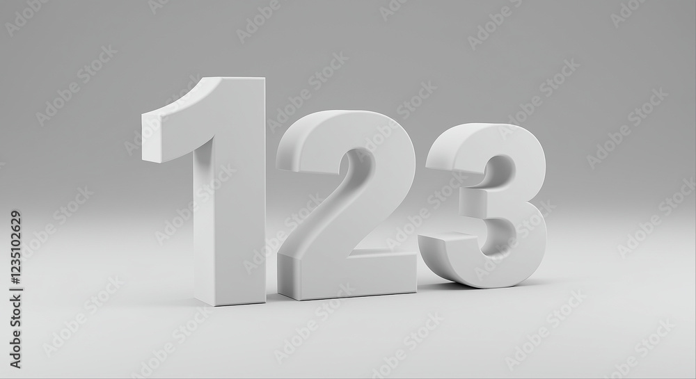 White numbers 1 2 3 graphic. Numbers one two three in white color. Graphic numbers on white background White numbers 1 2 3 graphic. Numbers one two three in white color. Graphic numbers on white background