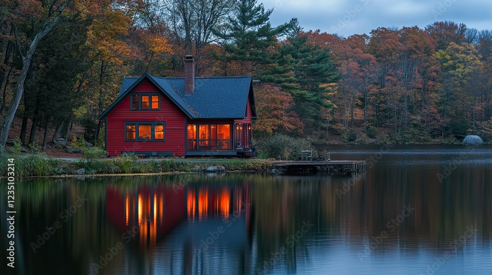 Fototapeta premium The lakeside red house 