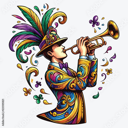 Second Line Fleur de Lis Trumpet Player stock illustration