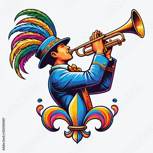 Second Line Fleur de Lis Trumpet Player stock illustration