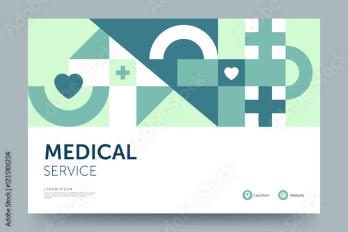 Medical and Healthcare banner design. Medical abstract background with geometric pattern and place for your text. Ideal for social media, poster, ad, print. Vector illustration