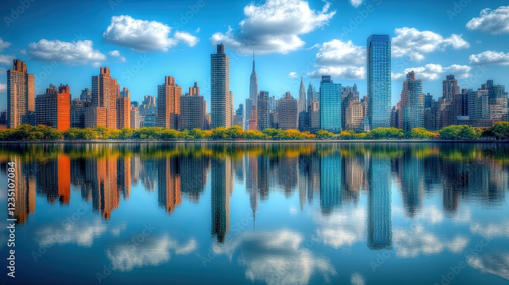 Fototapeta premium The Skyline of Manhattan with Reflections -