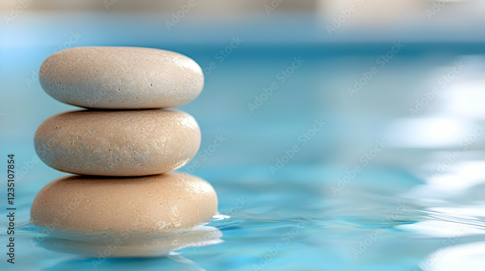 Three stones balanced in water, spa serenity, calm background Three stones balanced in water, spa serenity, calm background