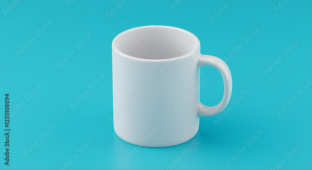 White coffee mug on a blue background. White coffee mug with handle on a blue background White coffee mug on a blue background. White coffee mug with handle on a blue background