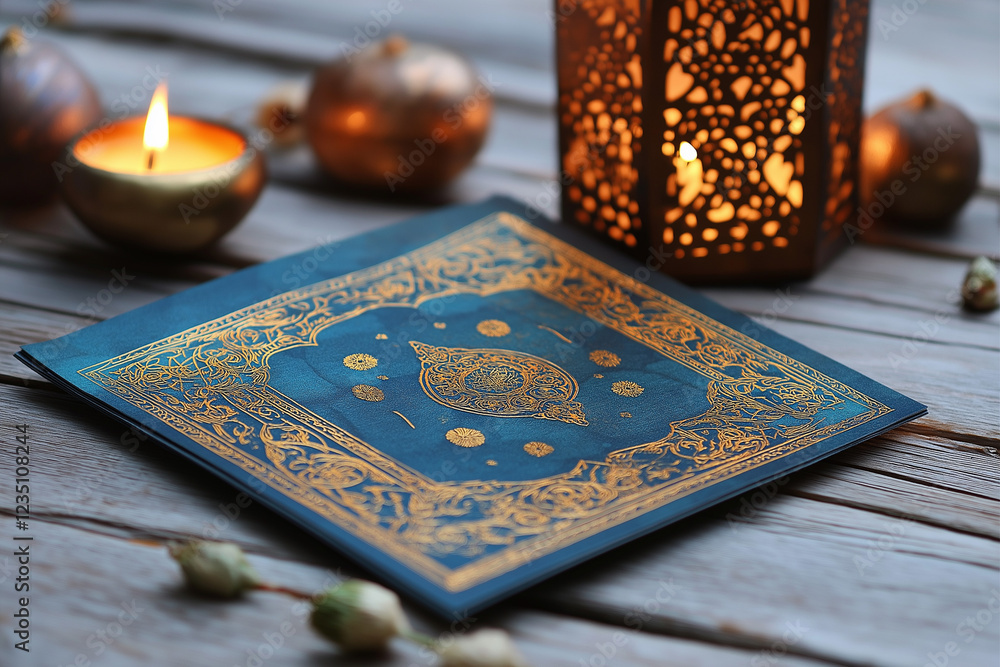 postcard with beautiful arabic colorful lamps for Ramadan. Ramadan kareem, Ramadan Mubarak, Happy Ramadan, generative AI