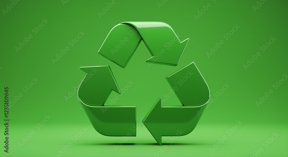 Green recycling symbol. Recycling symbol on green background. 3d render recycling symbol Green recycling symbol. Recycling symbol on green background. 3d render recycling symbol