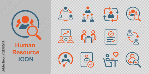 human resource icons for recruitment, employee management, and performance tracking to improve your HR solutions, websites, and applications