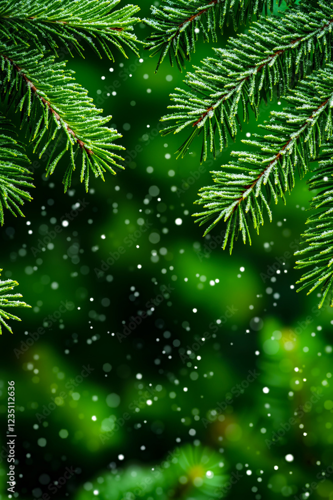 A close up of a pine tree branch with snow on it A close up of a pine tree branch with snow on it