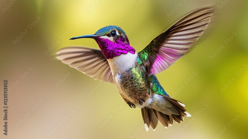 Naklejka premium Close-Up of a Colorful Hummingbird in Mid-Flight