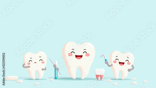 Teeth whitening and treatment, dental health and oral hygiene poster or banner template with 3D symbols. Banner for dentistry procedures, realistic vector illustration.