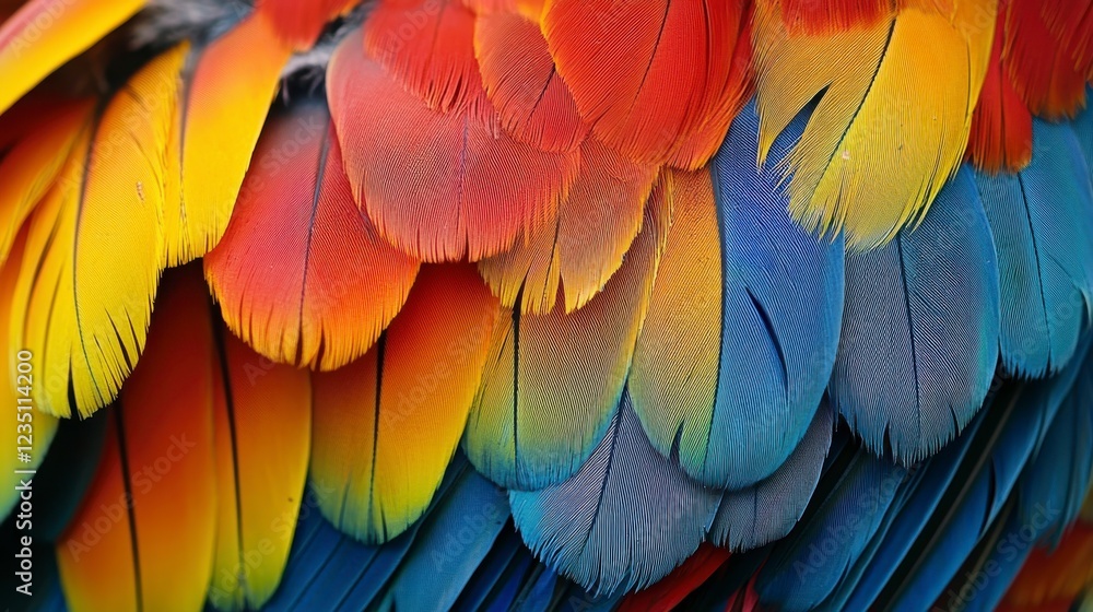 Fototapeta premium Close-Up of Vibrant Parrot Feathers in Detail