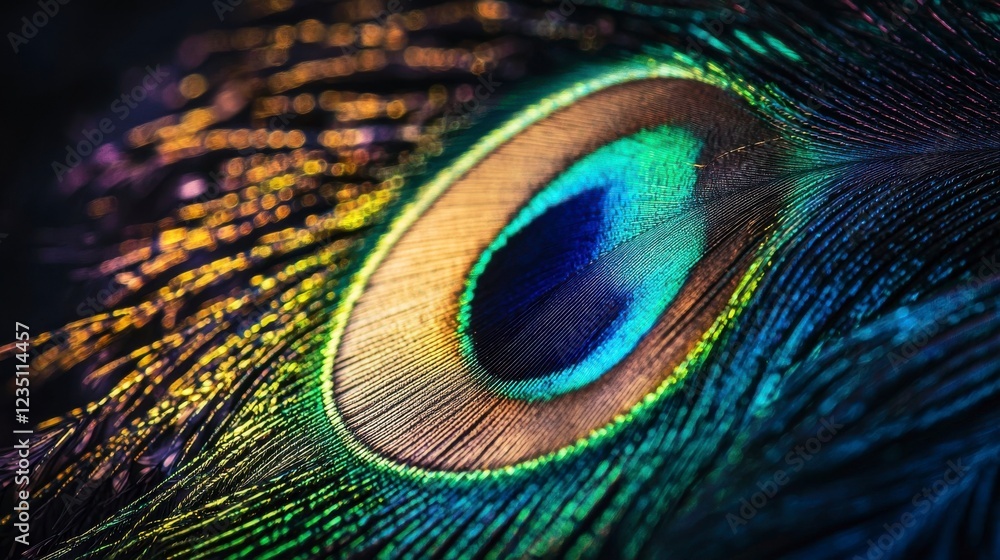 Obraz premium Close-Up of a Vibrant Peacock Feather in Detail