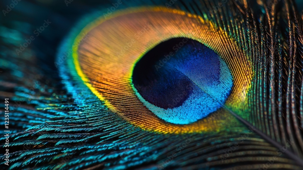 Fototapeta premium Close-Up of a Vibrant Peacock Feather in Detail