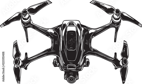 FPV Drone. Hand drawn vector illustration	
