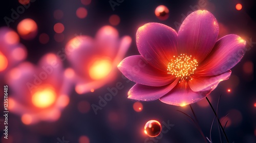 Glowing Pink Flower With Bokeh Background