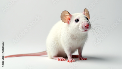 Majestic White Laboratory Mouse Studio Portrait on Pure White Background - Generative AI