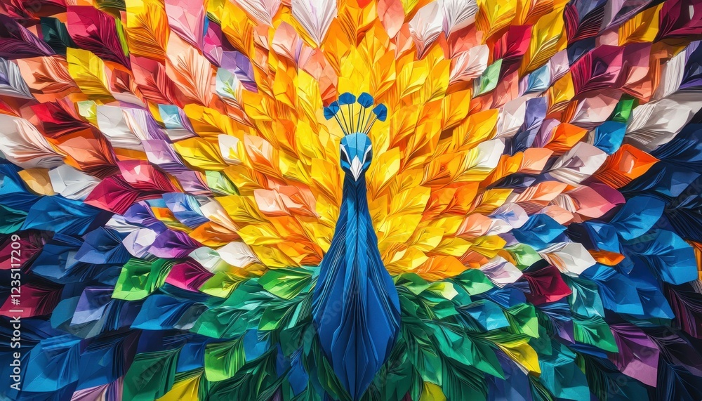 Obraz premium Vibrant Origami Peacock: A Symphony of Colors
