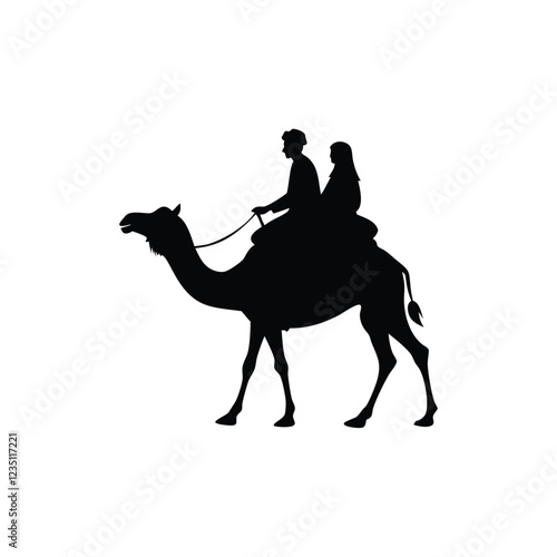 Arabian couple riding a camel vector silhouette,couple vector silhouette,camel silhouette.