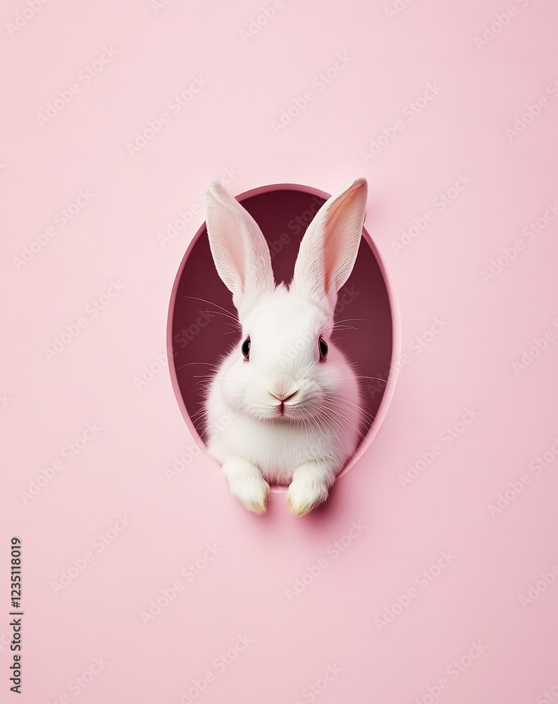 Obraz premium White Rabbit against Pink Background. Easter concept with copy-space