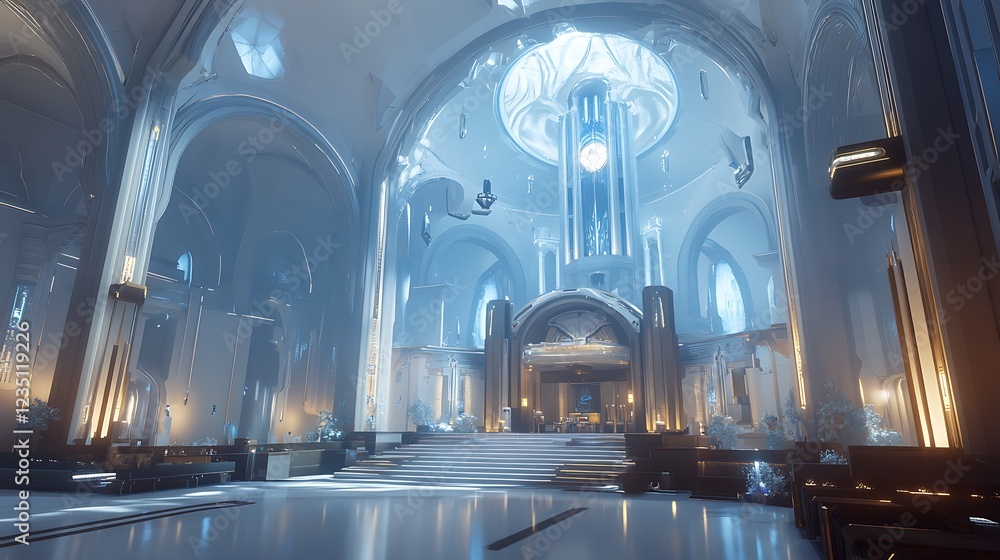 Fototapeta premium Futuristic Cathedral Interior Architectural Design Rendering