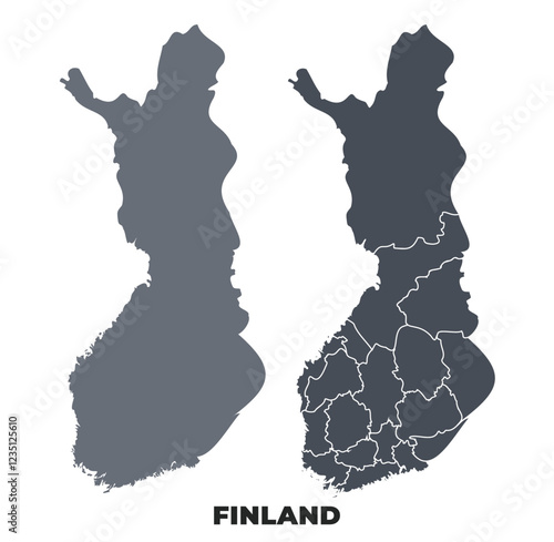 Finland grey political map simple flat illustration set