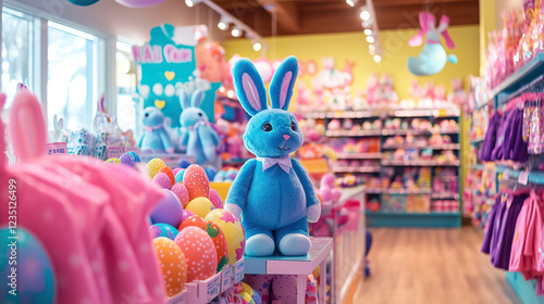 Bright and Colorful Easter Decor featuring a Plush Bunny along with Delightful Easter Eggs photo