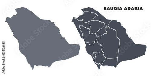 Saudi Arabia grey political map simple flat illustration set