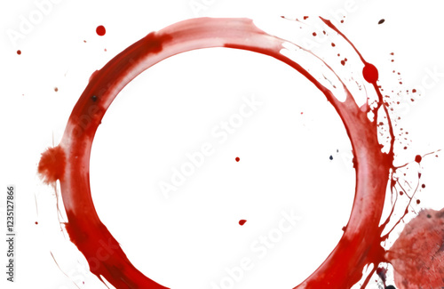 Red watercolor ring stain splash isolated on white or transparent png