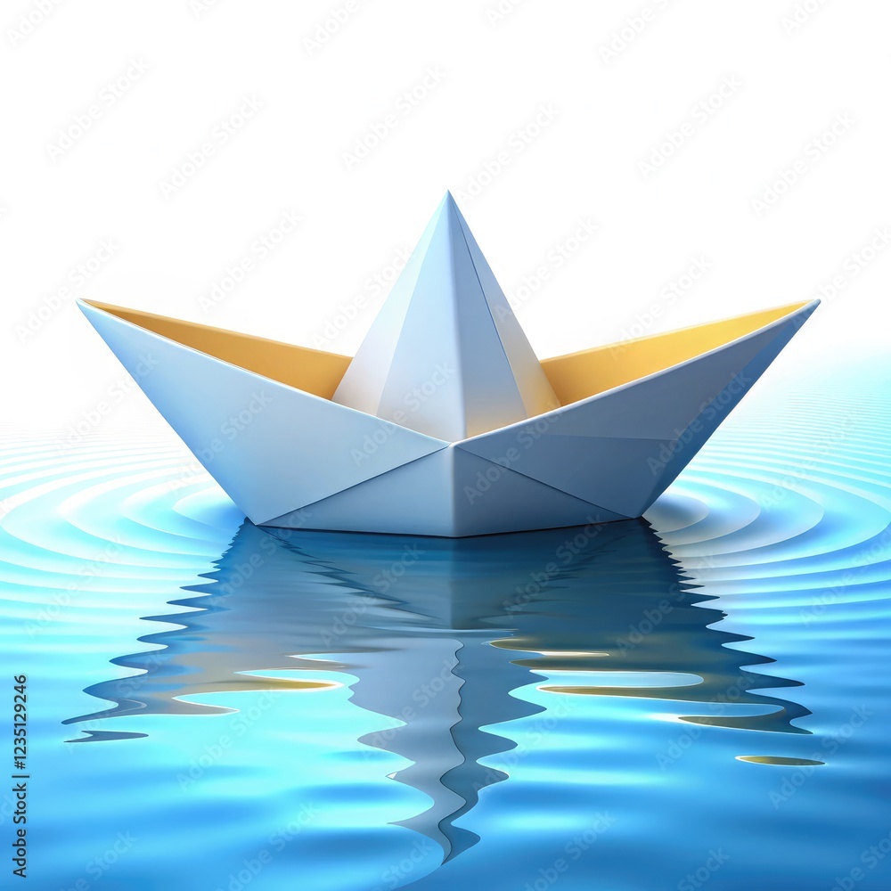 Paper Boat Floats Gently on the River's Reflective Surface. Generative AI Paper Boat Floats Gently on the River's Reflective Surface. Generative AI