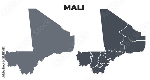 Mali grey political map simple flat illustration set
