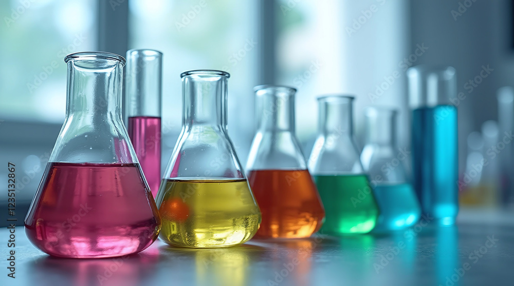 Lab Flasks and Test Tubes in Chemistry Scientific Laboratory, Science and Glassware, Beakers Modern Lab Environment Study Lab Flasks and Test Tubes in Chemistry Scientific Laboratory, Science and Glassware, Beakers Modern Lab Environment Study