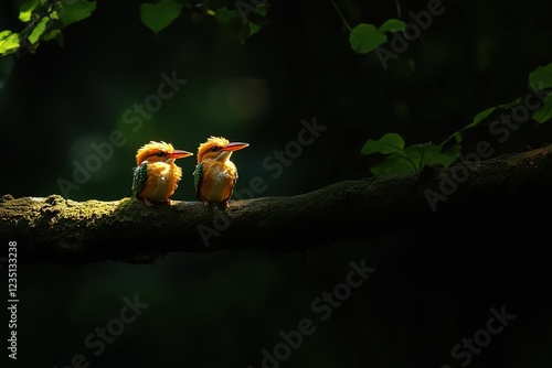 Two young Oriental dwarf kingfisher, Chiplun, Maharashtra, India. photo