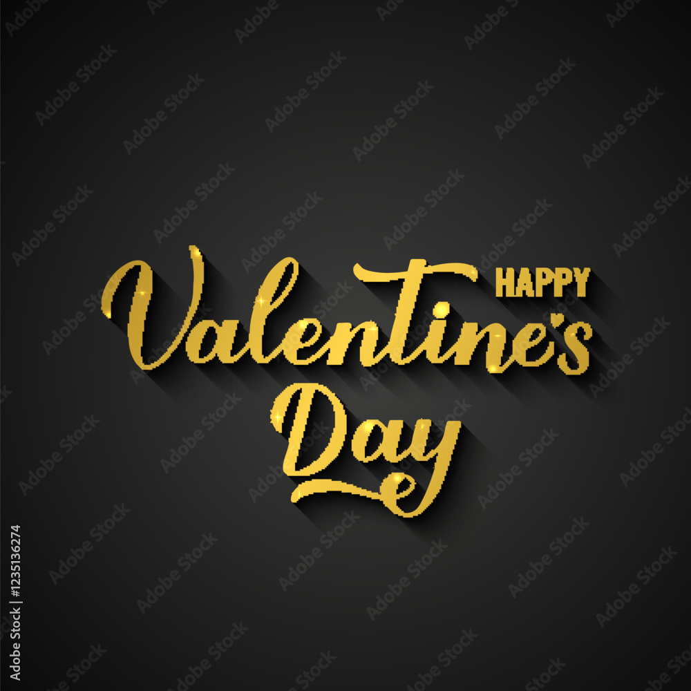 Happy Valentines Day calligraphy. Gold inscription on black background. Handwritten Valentines card. Vector template for postcard, flyer, banner, etc.