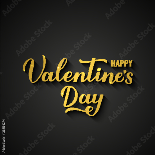 Obraz na płótnie Happy Valentines Day calligraphy. Gold inscription on black background. Handwritten Valentines card. Vector template for postcard, flyer, banner, etc. w salonie